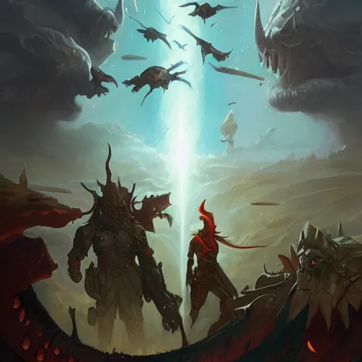 Prompt: A war against norse gods and aliens by peter mohrbacher, a battle in the galaxies by jeremy adams, Greg Rutkowski