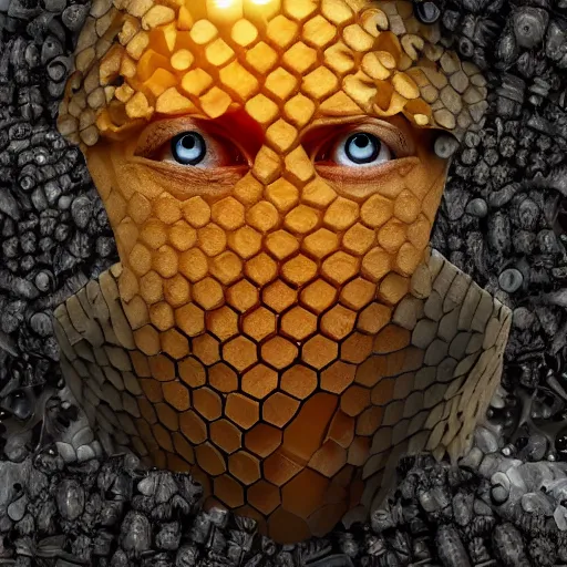 Prompt: a honeycomb with human eyes everywhere, creepy horror