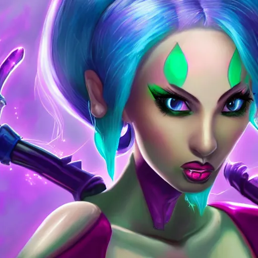 Prompt: the character portrait of jinx in league of legends, super realistic, super realistic, sexy