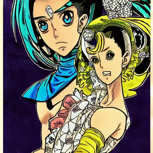 Prompt: a jojo's bizarre adventure manga artstyle drawing : Marie the mother of Jesus by hirohiko araki shonen jump