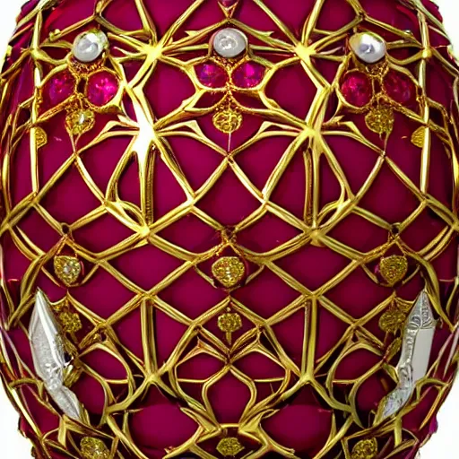 Image similar to photorealistic visualization of Faberge egg epic gold and silver filigree of red diamond luminous stone, 8K, 3D,