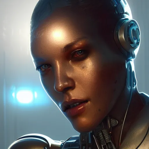 Image similar to portrait of cyborg, 8 k uhd, unreal engine, octane render in the artstyle of finnian macmanus, john park and greg rutkowski