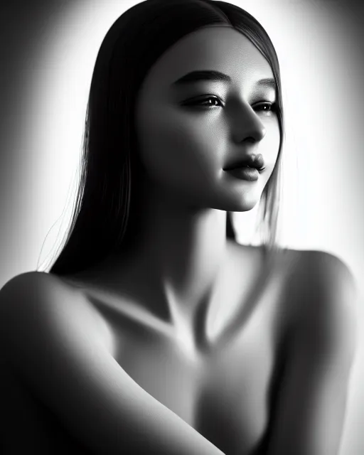 Image similar to black and white dreamy young beautiful female artificial intelligence, cinematic, rim light, photo - realistic, elegant, high detail, 8 k, masterpiece, photo taken in 1 9 3 0
