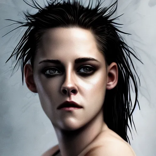 Prompt: kristen stewart portrait, dystopia core, apocalyptic, armor, warrior, dramatic, sharp focus, fiction, neon, fantasy, hyper detailed, digital art, trending in artstation, cinematic lighting, studio quality, smooth render, unreal engine 5 rendered, octane rendered, art style and nixeu and wlop and krenz cushart