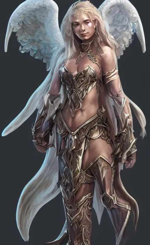 Prompt: Fantasy Concept character art of a angel knight girl. By artstation trending. Highly detailed