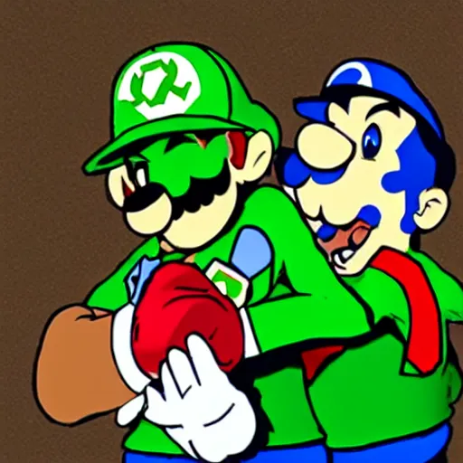 Prompt: bowser and luigi holding hands