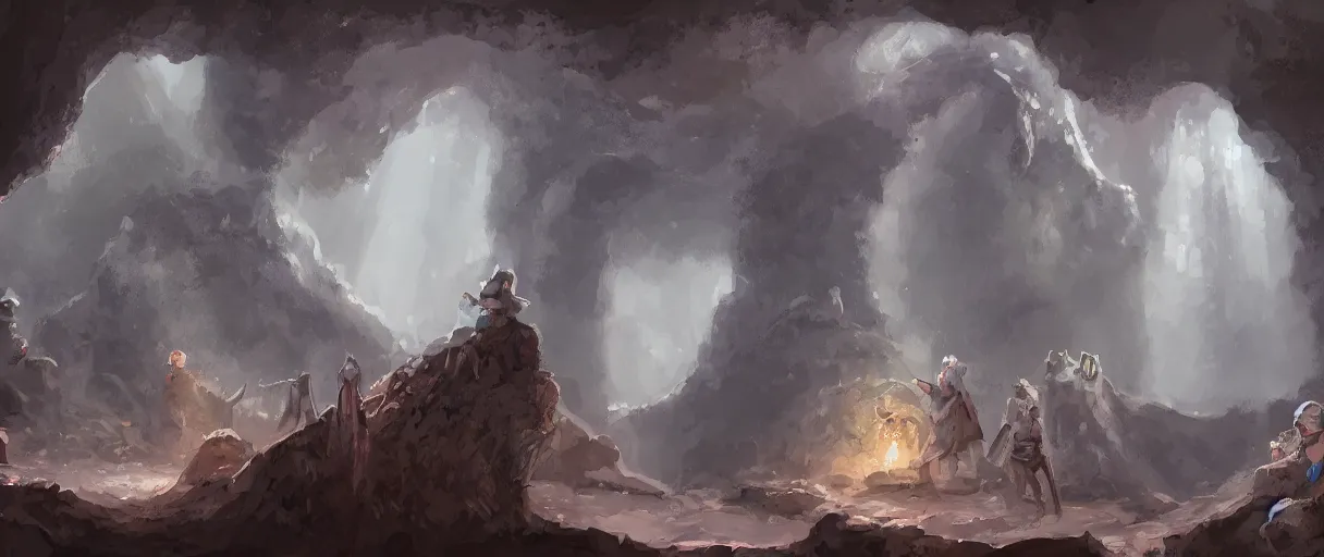 Image similar to among us characters in a cave, digital painting, concept art