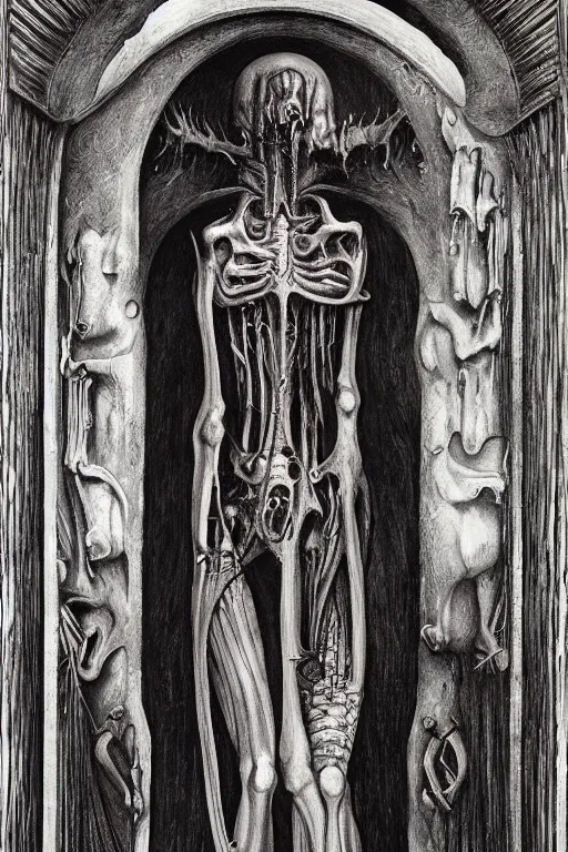 Image similar to the great door of hell, intrincate details, flesh and blood, painted by h. r. giger