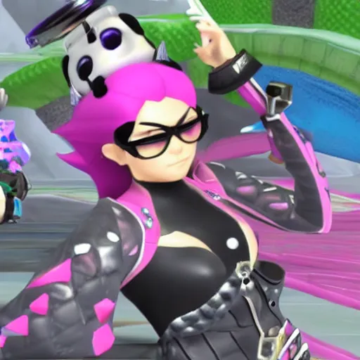 Image similar to 3 d game screenshot of bayonetta in splatoon, high detail, high resolution