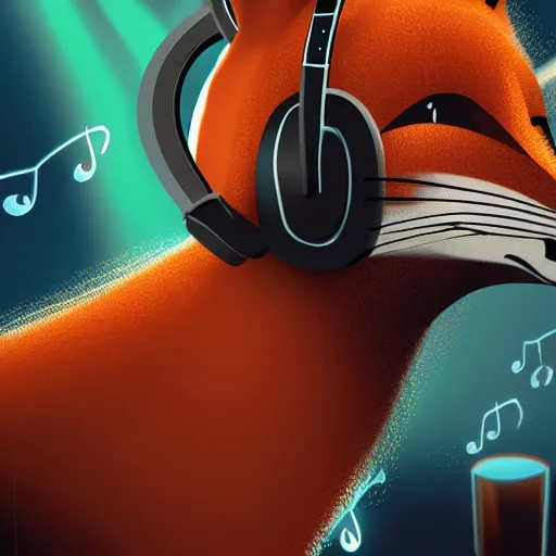 Prompt: a fox wearing headphones jamming out to music at a nightclub, digital art, high quality, trending on artstation, highly detailed 4 k