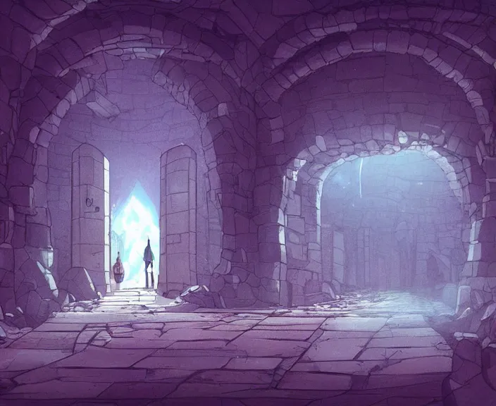 Prompt: A dark underground dungeon with a portal to another dimension, peaceful and serene, incredible perspective, soft lighting, anime scenery by Makoto Shinkai and studio ghibli, cell shading, very detailed