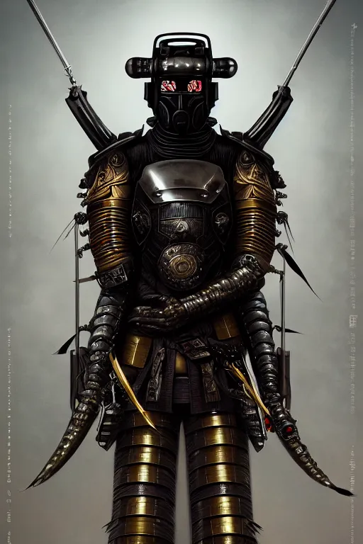 Image similar to a portrait of sci fi samurai warrior wear black japanese armored with samurai mask by karol bak, james jean, tom bagshaw, rococo, sharp focus, trending on artstation, cinematic lighting, hyper realism, octane render, 8 k, hyper detailed, vivid, ultra detailed, highly detailed