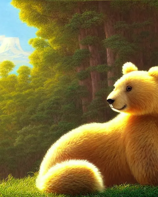 Prompt: a bear rabbit hybrid, sitting in tokyo, unique, sunny day, highly detailed, masterpiece, award winning, realistic, art by thomas cole and studio ghibli