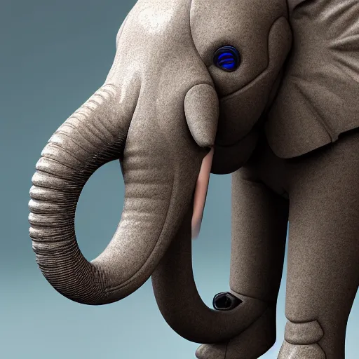 Prompt: cybernetic elephant guardian, bipedal, octane rendered