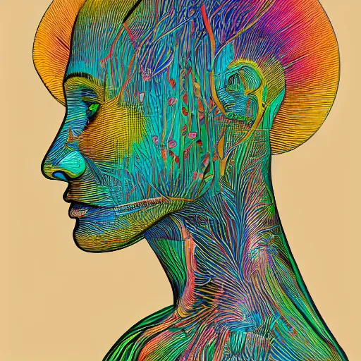 Image similar to a girl with huge shiny silver eyes, colored woodcut, poster art, by Mackintosh, art noveau, by Ernst Haeckel, bright pastel colors, 8k, octane render,