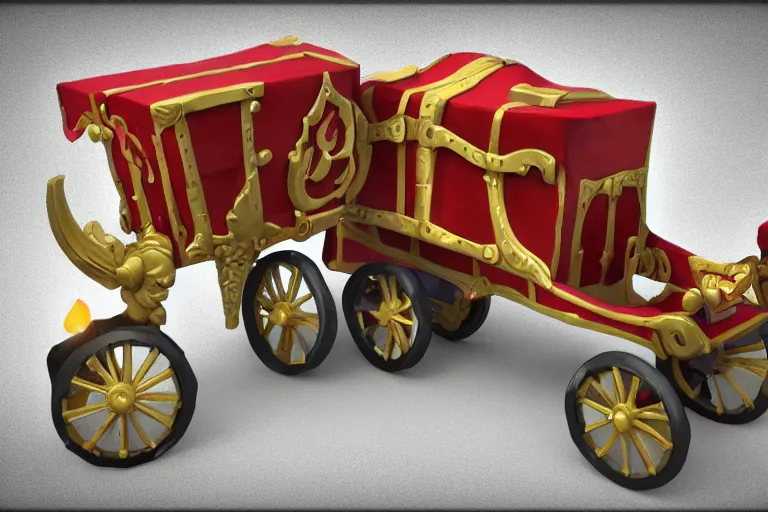 Prompt: 3d sculpt of a circus wagon with blank sides, artstaton, League of Legends, digital illustration