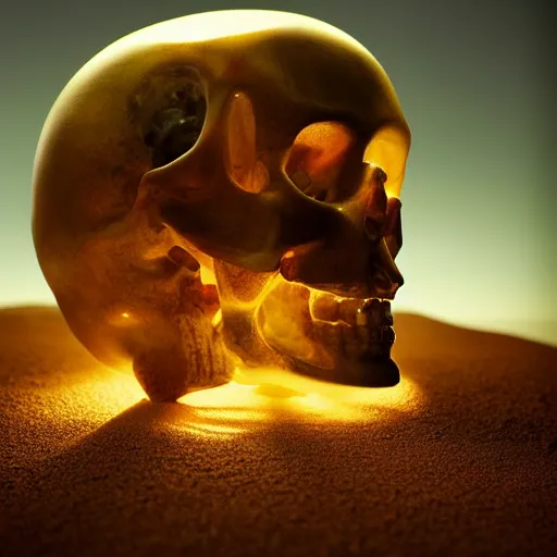 Prompt: Translucent Martian Crystal skull by Tomasz Alen Kopera and greg rutkowski, the sands of mars, masterpiece, dynamic dramatic cinematic lighting, aesthetic, 8k photorealistic, cinematic lighting, HD, high details, atmospheric