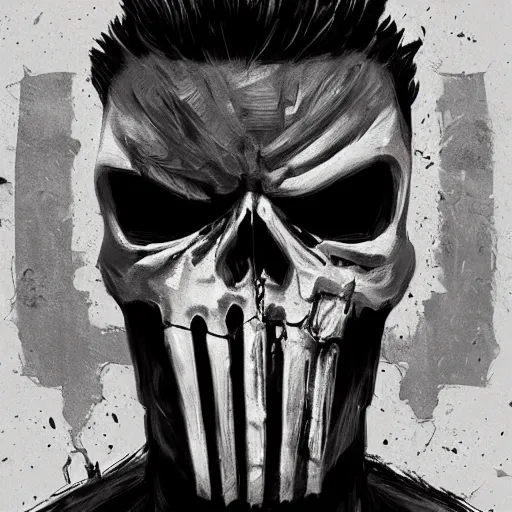 Prompt: portrait of old frank castle the punisher, skull face paint, intricate, elegant, highly detailed, centered, grungy, digital painting, artstation, concept art, smooth, sharp focus
