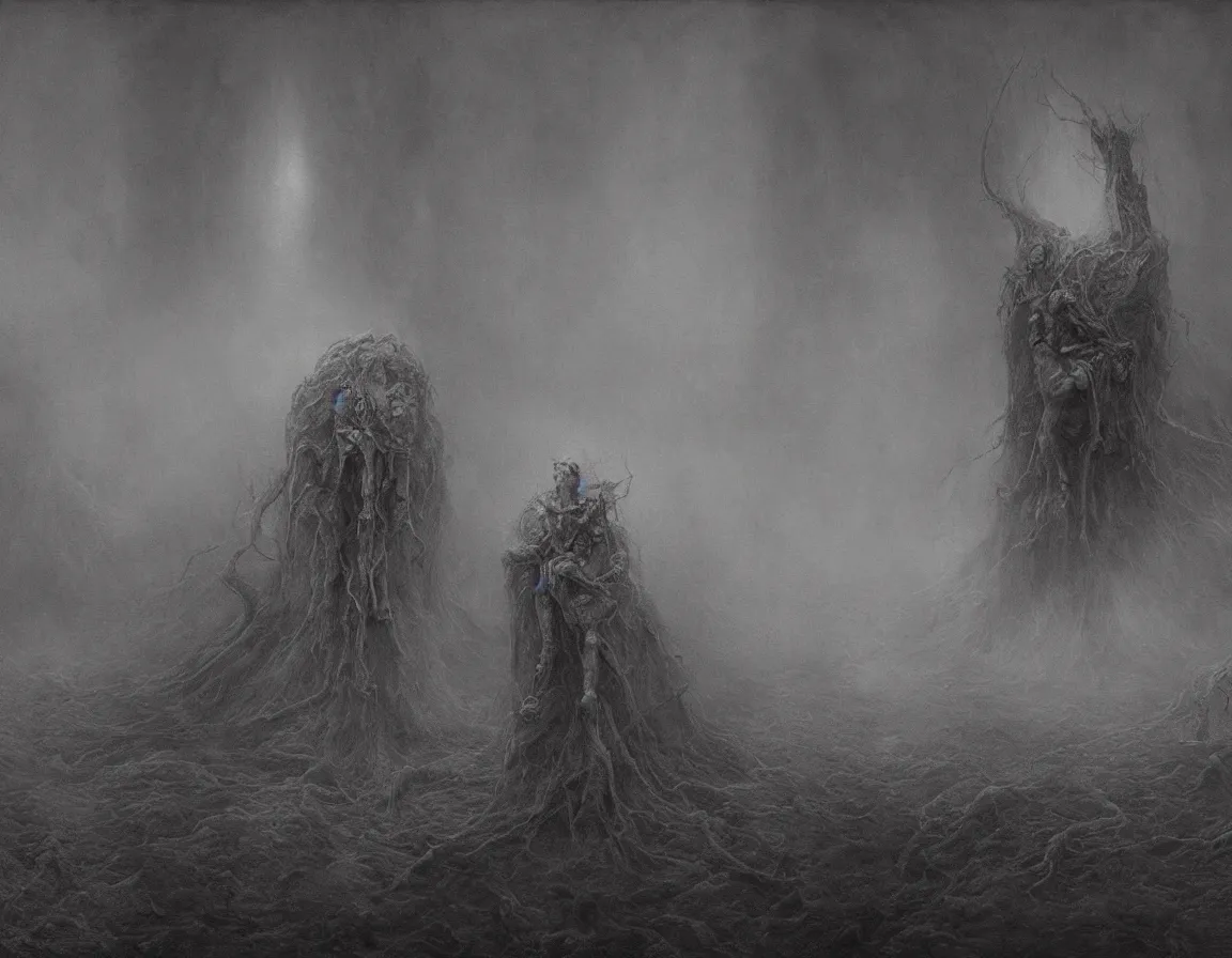 Prompt: a creepy painting of hell. by miles johnston, stephen gammell, gustave dore and zdzisław beksinski. volumetric light, detailed, rendered in octane