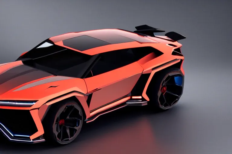 Prompt: cyberpunk lamborghini urus concept inspired sports car, futuristic look, highly detailed body, very expensive, photorealistic camera shot, bright studio setting, studio lighting, crisp quality and light reflections, unreal engine 5 quality render