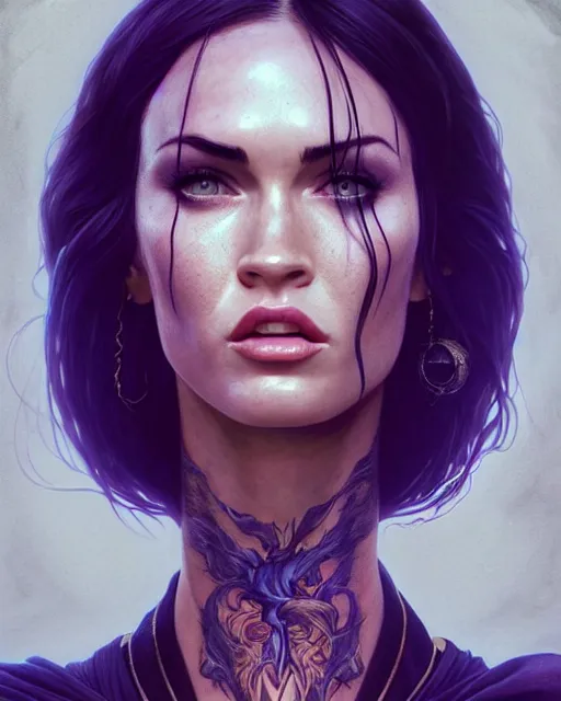 Prompt: highly detailed vfx portrait of megan fox as a witch, stephen bliss, unreal engine, greg rutkowski, loish, rhads, beeple, makoto shinkai and lois van baarle, ilya kuvshinov, rossdraws, tom bagshaw, alphonse mucha, global illumination, detailed and intricate environment