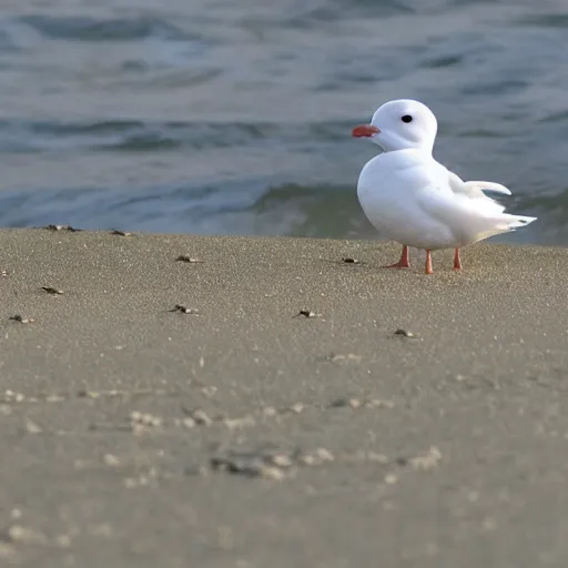 Prompt: sad real life Yoda on a beach, seagulls pecking Yoda’s head