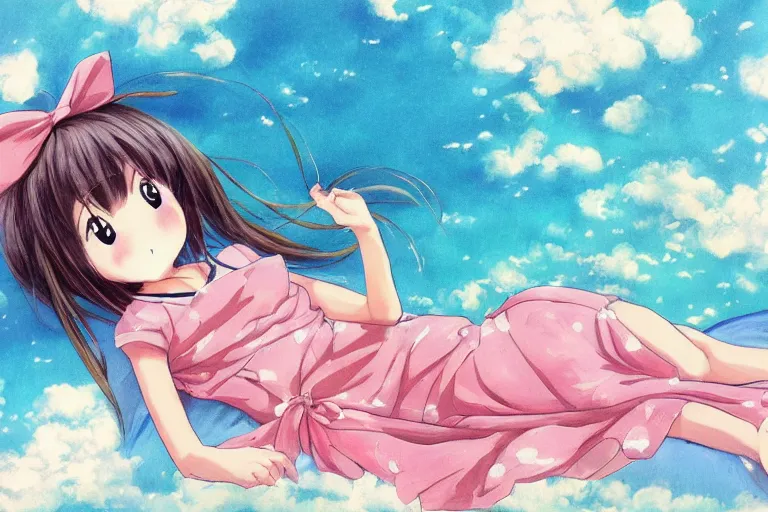 Image similar to a cute anime girl relaxing on a cloud by aoshima, chiho,