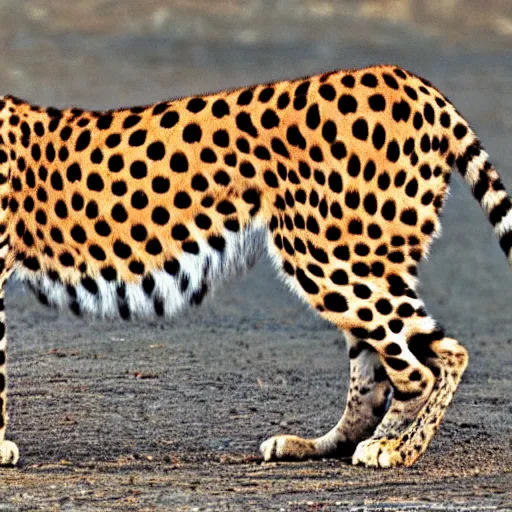 Prompt: smiling cheetah with rainbow in background