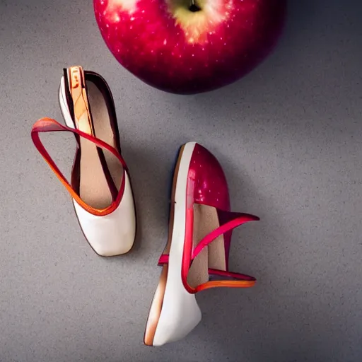 Prompt: Apple Inc shoes inspired by modernism. Sigma 85mm f/8, high detail, bright color scheme