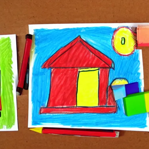 Prompt: a childs crayon drawings of a house