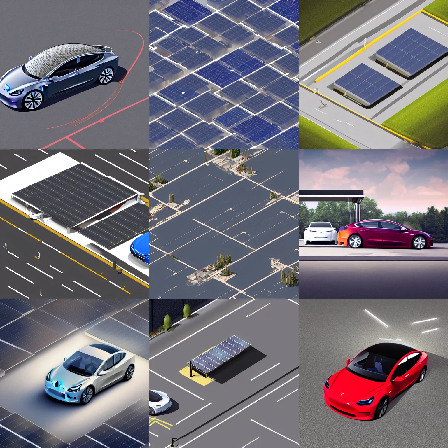 Prompt: isometric webdesign icon for tesla model 3 charging in a solar carport, intricate, epic lighting, cinematic composition, hyper realistic, 8k resolution, unreal engine 5, by Artgerm, tooth wu, dan mumford, beeple, wlop, rossdraws, James Jean, Andrei Riabovitchev, Marc Simonetti, yoshitaka Amano, Artstation