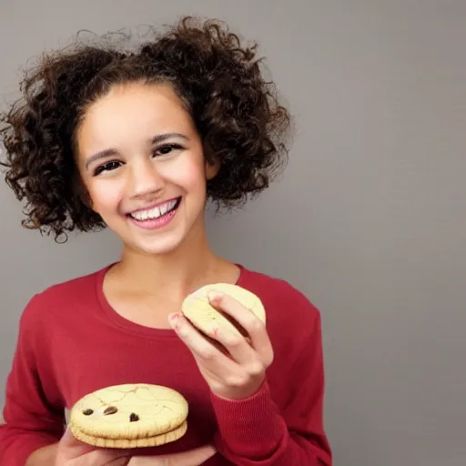 Prompt: the cutest curly haired young woman with a cookie face