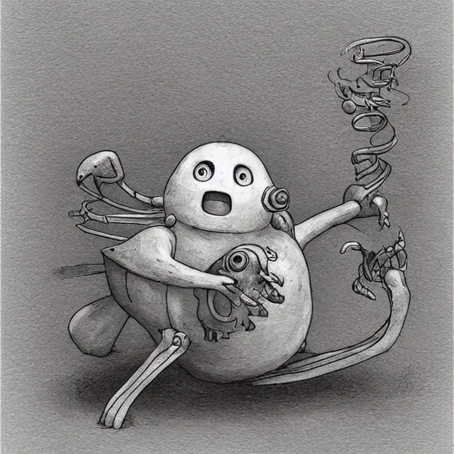 Prompt: fire ice pokemon creature by shaun tan, style of john kenn mortensen artgem junji ito