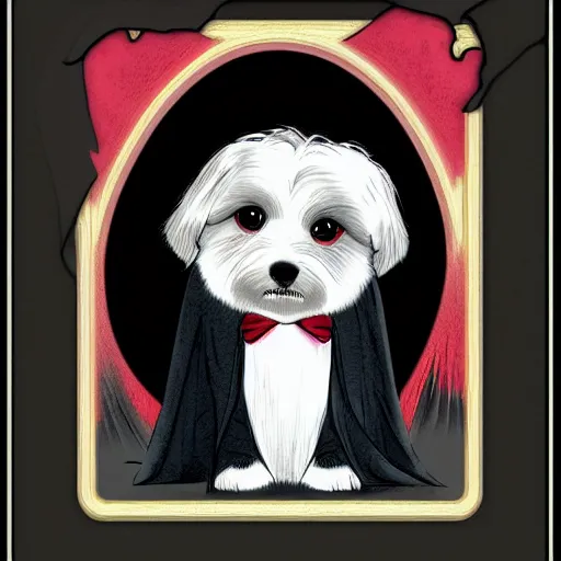 Prompt: coton de tulear in the style of a dracula illustration