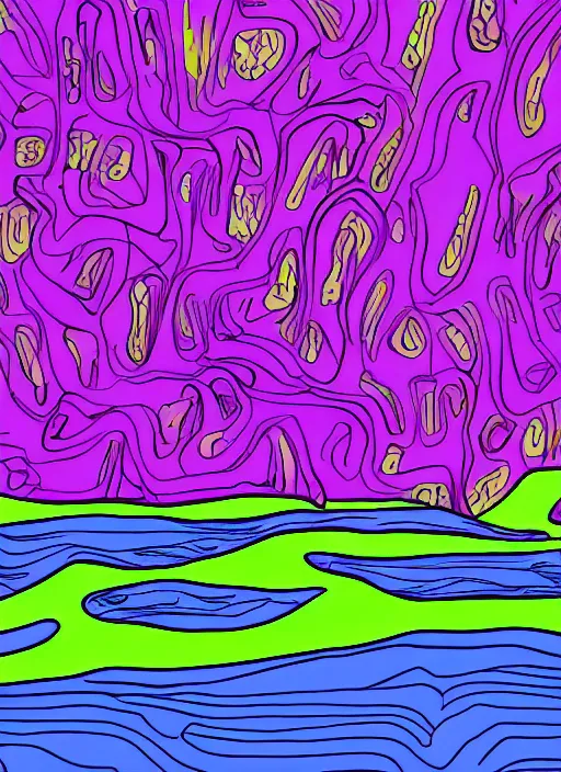 Image similar to purple island made from paint cartoon app background artwork, digital art, award winning