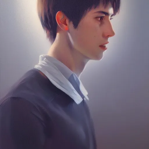 Image similar to of an ultradetailed beautiful portrait panting of ryan louder, front view, oil painting, by ilya kuvshinov, greg rutkowski and makoto shinkai