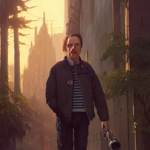 Image similar to highly detailed portrait, csteve buscemi, in gta v, stephen bliss, unreal engine, fantasy art by greg rutkowski, loish, rhads, ferdinand knab, makoto shinkai and lois van baarle, ilya kuvshinov, rossdraws, tom bagshaw, global illumination, radiant light, detailed and intricate environment