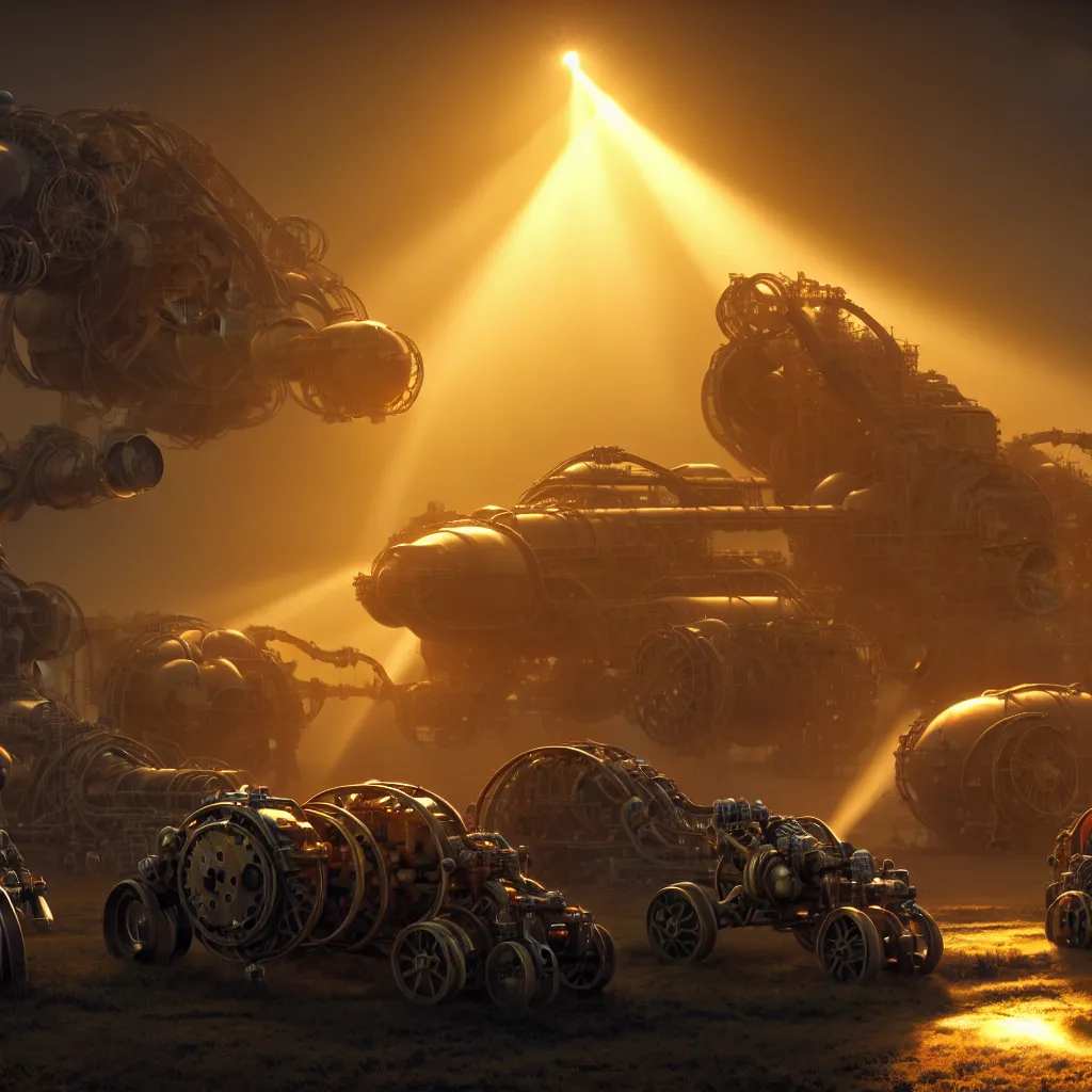 Prompt: factorio, automation, pollution, machina, soft lighting, crepuscular rays, realistic octane render, 8k, ultra detailed, concept art, painted by gaston bussiere