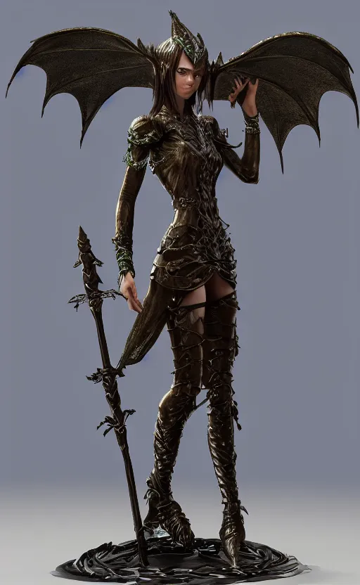 Image similar to Gothic elf princess in dragon armor, bronze statue, unreal engine, high detailed