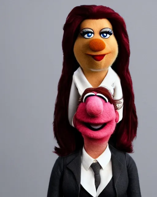 Image similar to meredith palmer as a muppet. highly detailed felt. hyper real photo. 4 k.