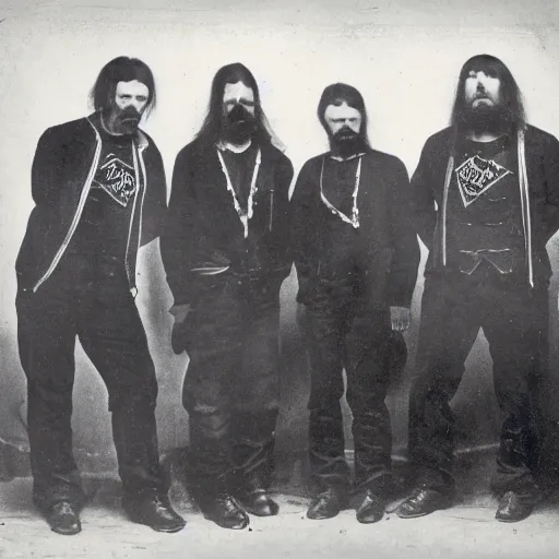 Image similar to 1910s daguerrotype footage of death metal band