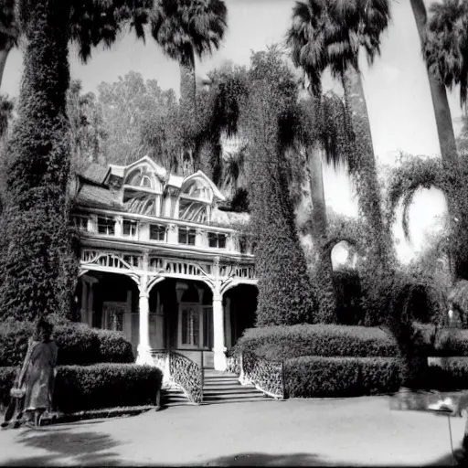 Image similar to diane arbus photo of the haunted mansion at disneyland,