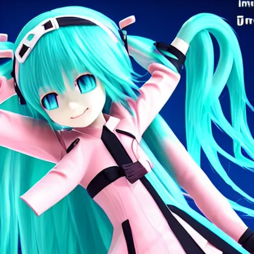 Image similar to hatsune miku in fallguys, unreal engine 5, super detailed, ultra graphics