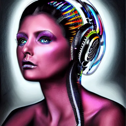 Image similar to hyperrealism mythological portrait of techno goddess, highly detailed, digital painting, illustrations