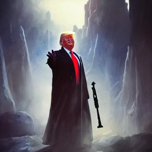 Prompt: Donald Trump as a jedi hero, capitol hill, post-apocalyptic, cinematic, atmospheric, highly detailed, artstation, Emanuel Leutze, Carl Wahlbom