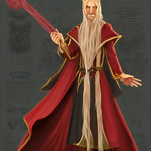 Prompt: Eladrin wizard in robes with wand, D&D character art, high quality