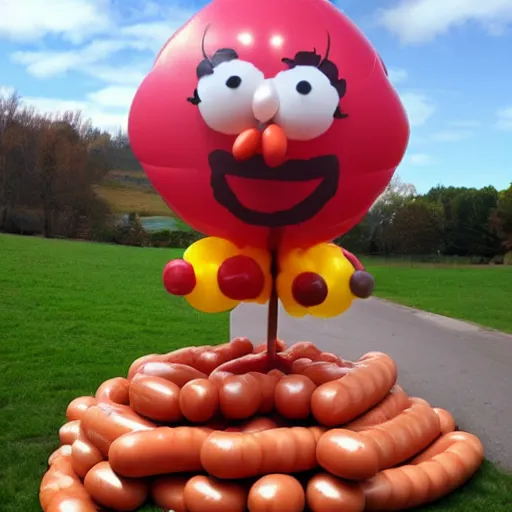 Prompt: a balloon animal made of sausages