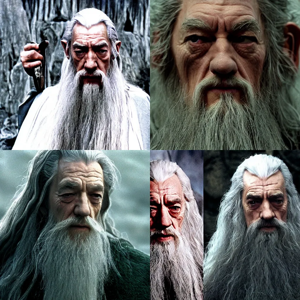Prompt: ian mckellen as saruman, cinematic still from the lord of the rings ( 2 0 0 1 ), medium shot, portrait, high quality,