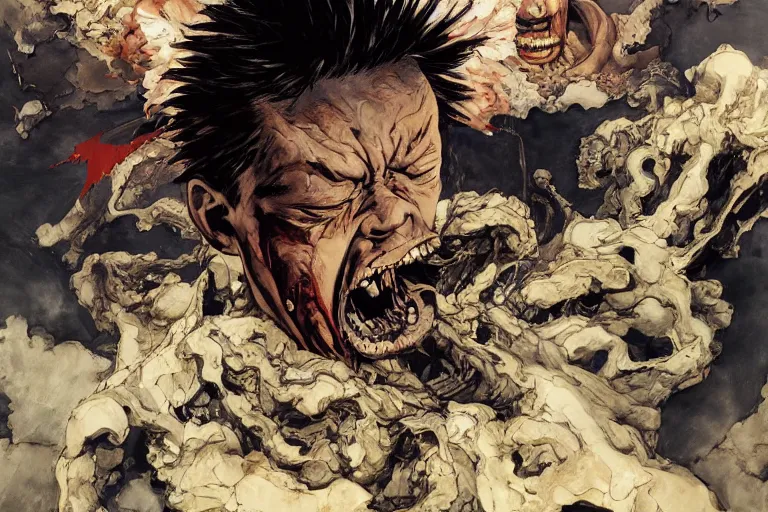 Image similar to full page illustration page of tetsuo melting down at the Vincent van go museum, by Katsuhiro Otomo, Phil hale, Ashley wood, Ilya repin, frank frazetta, 8k, hd, high resolution print