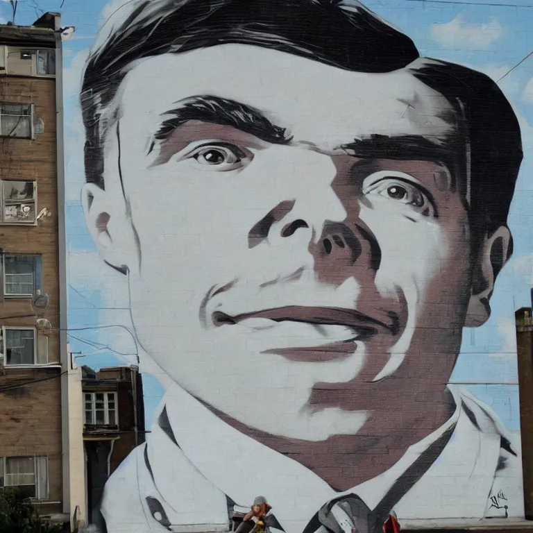 Image similar to Street-art portrait of Alan Turing in style of Etam Cru, photorealism